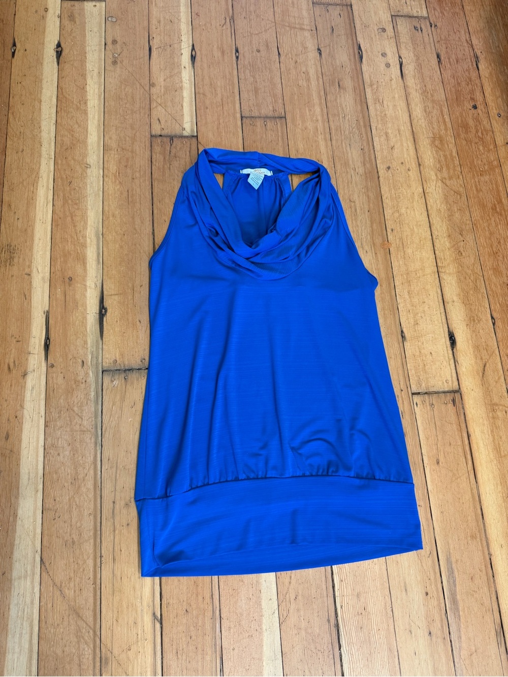 Royal Blue Cowl Neck Halter Tank Top Size Large Draped Sleeveless Blouse - Picture 6 of 8